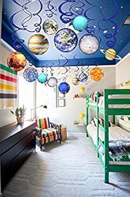30Pcs Solar System Party Supplies - Outer Space Party Decorations Space Decor Hanging Planets Swirl Decorations
