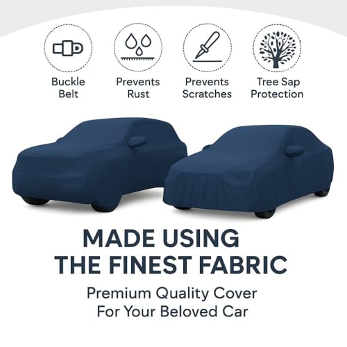 Image of Waterproof Car Cover for Maruti Suzuki Baleno | Dust Proof, UV Protection, Scratch Proof Fabric | Comes with Mirror Pockets | Triple Stitching | Includes Elastic Grip (Navy Blue)