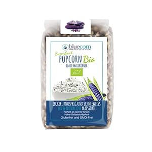 BLUECORN Bio-Popcorn aus blauem Maiskorn zum Selbermachen 7 x 350g | Natürliche (GMO freie) Maissorte | Poppt Schneeweiß | Glutenfrei, Vegan, Öko | Leicht, Knusprig and Lecker