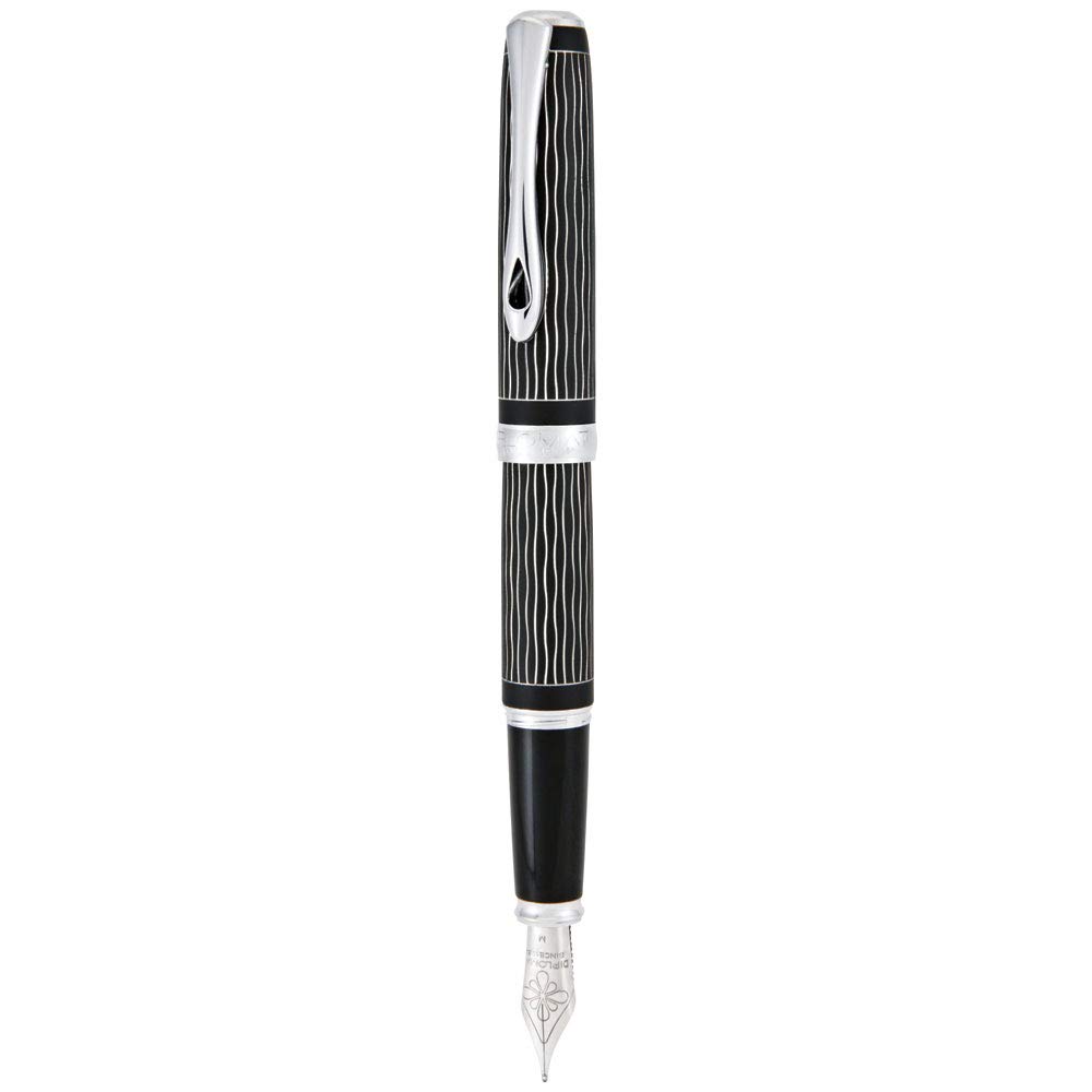 DIPLOMAT Excellence A+ / Wave Guillochiert Lapis Schwarz/Füllfederhalter/mit Geschenkbox/Füllhalter - M | Messinggehäuse, Soft-Sliding-Click-Kappe, Konverter und zwei blaue Tintenpatronen im Schuberetui