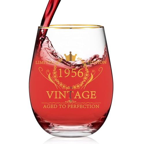 70TH Birthday Gifts for Men Women, Vintage 1956 Engraved 70th Wine Glass, 70 Year Old Birthday Decorations for Her, Funny 70 Bday Gifts Idea for Friends, Sister - 70th Birthday Personalized Gifts by Dingyijie - Used condition - Image 2