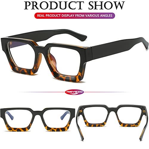Image of AIEYEZO Square Thick Frame Glasses for Women Men Fashion Blue Light Glasses Trendy Chic Computer Eyeglasses