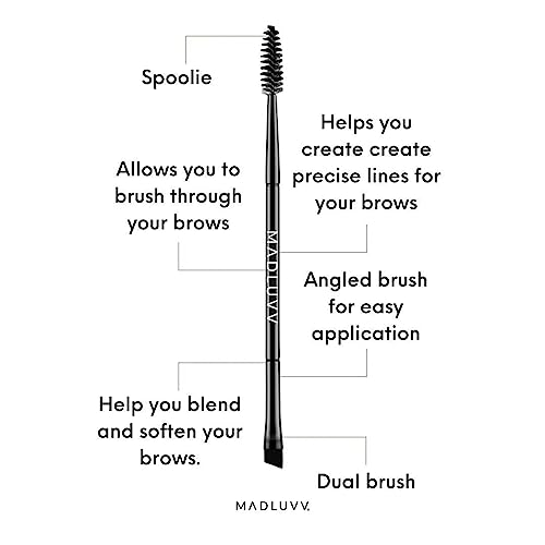 Madluvv Duo Eyebrow Brush - Angled and Spoolie Professional Eye Brow Brushes for Precision Definer, Liner, Filler, Shaper, Powder, Makeup