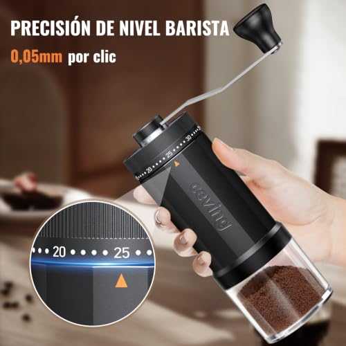 Miniatura 3 de Primer Molinillo De Café Manual Del Mundo Con Capacidad Para 60g, Molino Cafe Manual Portátil Con Ajustes De 40 Niveles Y Muelas Cónicas De Cerámica Para Espresso, Pour Over, Camping, Viajes, Regalo