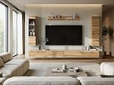 Mirjan24 Wohnwand Doppo VIII, Schrankwand mit weißer LED Beleuchtung, griffloses Öffnen, Anbauwand, Fernsehschrank, Mediawand, Wandregal, TV-Lowboard, Hängevitrine (Wotan)