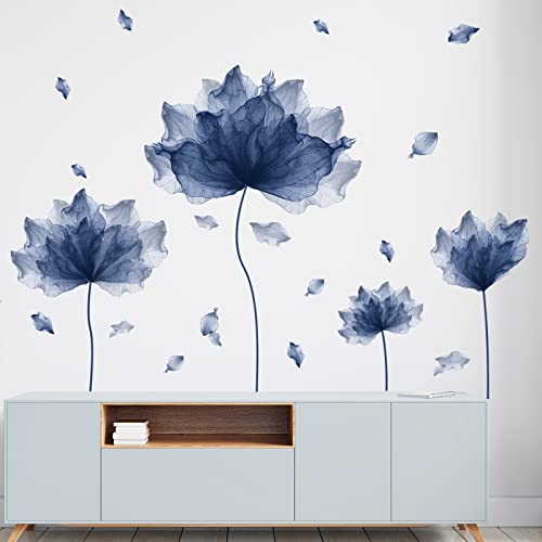 RoyoLam 39.3'' x 32.6'' Huge Flower Petal Wall Decals Living Room Floral Wall Stickers Removable Peel and Stick Waterproof Wall Art Decor Stickers for Bedroom Bathroom Office (Navy)