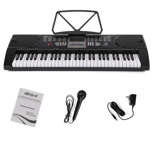 Image of Akkord AKD 61KB 61-Key Octave Electronic Keyboard with adapter- LED Display | Mic |Music Sheet Stand | 255 Rhythms | 255 Timbres | 24 Demos