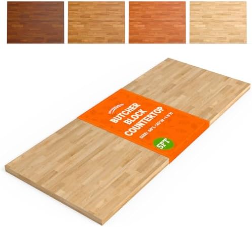 Solid Wood Butcher Block Countertop - 5ft Unfinished Birch Slab C...