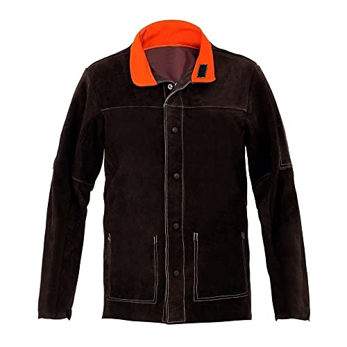 Static Arc LEATHER WELDING JACKET COW SPLIT SPATTER HEAT RESISTANT WELDERS SLEEVED COAT PPE (48" Chest)