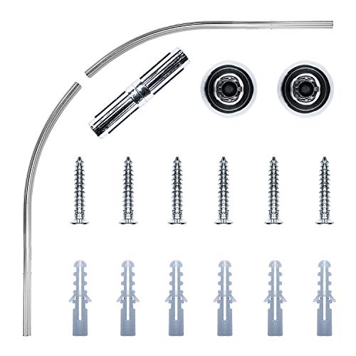 YOLOPLUS+ Curved Shower Curtain Rod Aluminum Alloy Wall Mount Corner for Bathroom Covers Wall Area of 35 to 35 Inches, Arc Radius 16 Inches Not for Heavy Duty Shower Curtain (Silver)