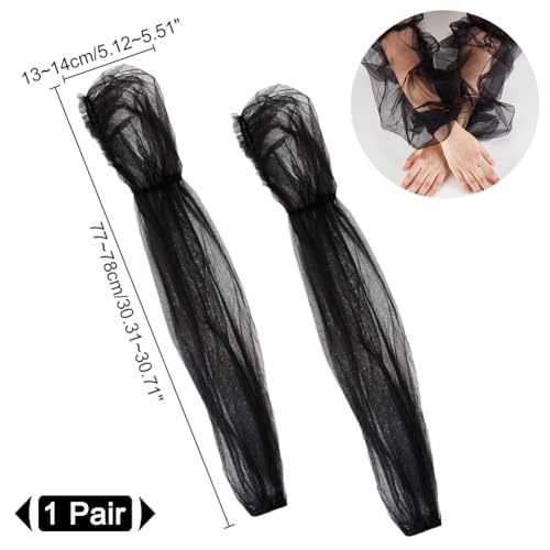 Mangas desmontables de organza guantes de malla sin dedos tul transparente 3