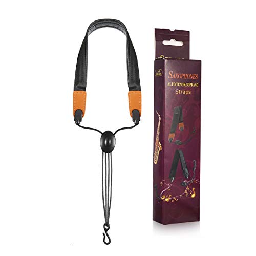 Saxophone Neck Strap,Sax Shoulder Strap,Soft Leather Padded for Sax Bass Tenor Alto Baritone Soprano Clarinets