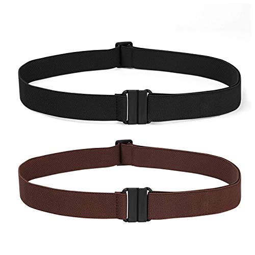 JASGOOD 2 Pack Invisible Women Stretch Belt No Show Elastic Web Strap Belt with Flat Buckle for Jeans Pants Dresses