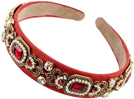 Simulated Pearl Bead Vintage Crystal Headbands for Women Fashion Rhinestone Flower Leaf Alloy Metal Charm Hairbands Hair Jewelry Valentines Christmas Birthday Gifts for Her Mom Wife Girlfriend (red)