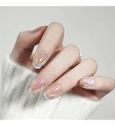 Cat Eye Press On Nails，Square press on nails medium，glossy nails，rainbow press on nails，gel nails...