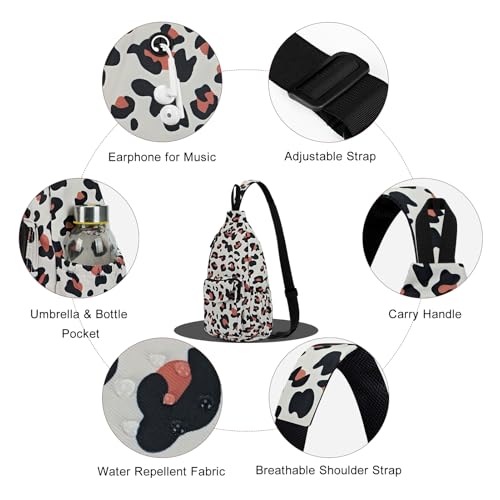 Duryarhall Sling Bag for Women Crossbody Chest Bag Convertible from Left to Right, Water Repellent Gym Backpack, Anit Theft, Leopard Small - image 4