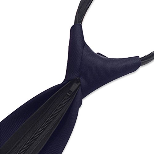 Aurya Boys'solid Color Zipper Tie 15 Inch Polyester Satin Zipper Neckties (Navy Blue) #TOP3