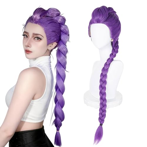 Rumi Long Purple Wig Braid, Anime Rumi Costume Hair Wig for Halloween Cosplay Props Adjustable Cap for Women and Girls