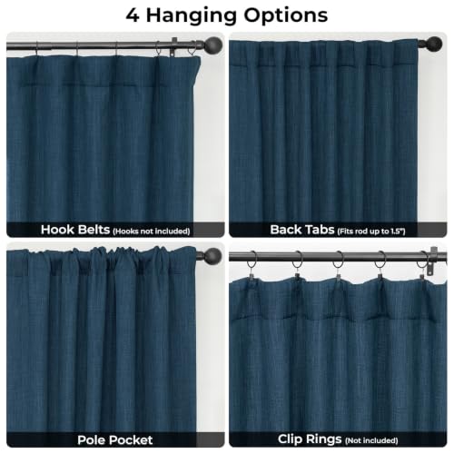 Image of HPD Half Price Drapes - Faux Linen Curtains for Living Room (1 Panel) - 50W X 96L - Textured Room Darkening Curtains for Bedroom 96 Inches Long - Drapes for Home Decor, Indigo