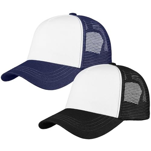 Image of Falari 5-Panel Mesh Baseball Cap, Trucker Hat, Structured Plain Design, Cotton, Adjustable Size
