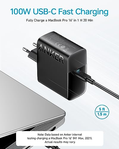 MacBook Pro-oplader, 100W-USB-C-oplader, compacte en opvouwbare snellader met PowerIQ 3.0 voor MacBook Pro, MacBook Air, iPad Pro, iPhone 14, Samsung Galaxy en alle USB-C-apparaten (incl. 1,5m-kabel) - Afbeelding 3