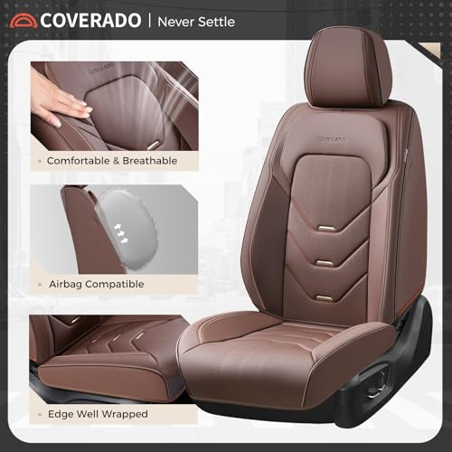 Image of Coverado Front and Back Seat Covers, Coffee Car Seat Covers Full Set, Leather Seat Covers for Car, Waterproof Car Seat Protector, Automotive Seat Cover, Car Seat Cushion Universal Fit for Most Cars