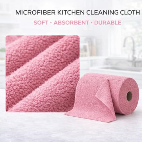 Image of PulGos 50pcs Microfiber Cleaning Cloth Roll - 25x25cm | 4000x Washable - Cheaper Than Regular Cloths - Ultra-Absorbent Lint-Free Rags | Tear-able Reusable Towels for Kitchen, Home, Car & Auto
