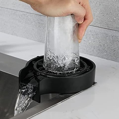 GORDEE Kitchen Sink Glass Rinser, Bottle Cup Washer Cleaner Accessories Specially Designed for Kitchen Bar, Powerful Automatic Flushing Device, Matte Black Cover