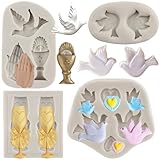 Sijiangmold Communion Silicone Mold Dove Fondant Molds Wine Glass Goblet Molds Praying Hand Candy Mold For Cake Decorating Chocolate Gum Paste Cupcake Topper Polymer Clay Set Of 4