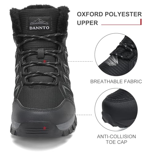 DANNTO Herren Warme Gefütterte Winterschuhe Winterstiefel Wanderschuhe Trekkingschuhe Draussen Schneestiefel (Schwarz-C,45)