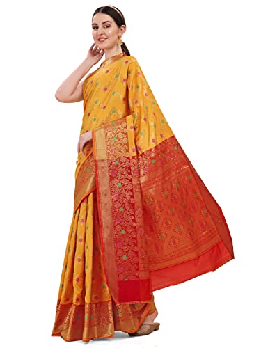Image of EthnicJunction Women's Woven Embellished work Banarasi Silk Blend Saree with Blouse Piece