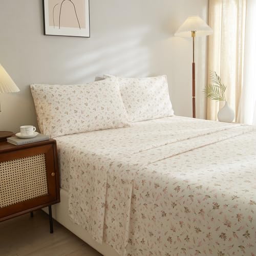 California King Size Pink Floral Sheets Set 4 Piece Cooling Bed Sheets & Pillowcases Set Chic Vintage Floral Bedding Sheets Cute Flower Botanical Sheets Easy Fit Deep Pockets Aesthetic Sheets Set by LifeTB - Used condition - Image 8