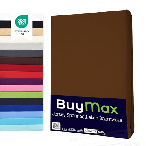Drap Housse Buymax® 90X200Cm 100% Coton Jersey, Hauteur Matelas Jusqu'À 25 Cm, Couleur Marron Chocolat