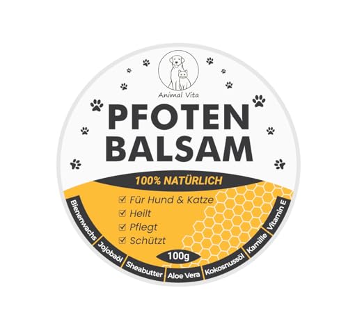 Animal Vita® Pfotenbalsam 100ml für Hunde und Katzen [mit Bienenwachs] 100% natürliche Inhaltsstoffe - Pflegt rissige und spröde Pfoten - Natürliche Pfotenpflege - Nasenbalsam ohne Parfüm