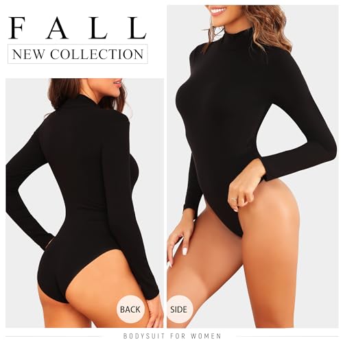 MLYENX 5 Pack Long Sleeve Body Suits Womens Mock Turtleneck Casual Basic Stretchy Body Suits Tops