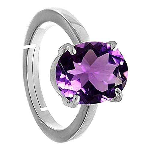Image of 5.00 Carat Amethyst Silver Plated Adjustable Solitaire Ring - Purple Natural Amethyst (Katela) Stone - February Birthstone - Certificate by GGTL
