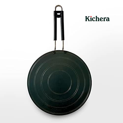 Image of Kichera Traditional Dosa Kal /Pure Iron Dosa Tawa With Stainless Steel Handle 28cm /11 inch, 1kg | Gas Stove and Induction Friendly | Pre-Seasoned Black Flat Iron Tawa