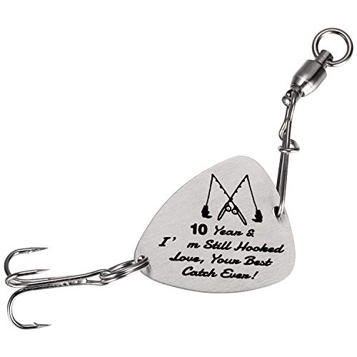 Memories Coding Stainless Steel Fishing Lure for Him - Engraved Message '10 Years & I'm Still Hooked! Love, Your Best Catch Ever!' - Touching for Men