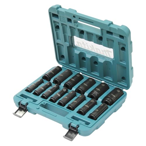 Makita DTW300TJX7 Akku-Schlagschrauber 18V inkl. Schnellladegerät DC18RC und 2x Akkus BL1850B 5,0 Ah + 14-tlg. Schlagnuss-Set (E-16586) im MAKPAC Gr. 2