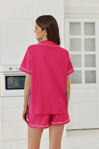 Image of Ekouaer Womens Waffle Knit Pajama Sets Soft Short Sleeve Button Down Sleepwear Cozy 2 Piece Pjs Shorts Set