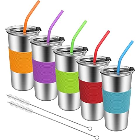 Vermida 20oz Spill Proof Kids Cups with Lids and Straws,Stainless Steel Tumblers with Straws,Unbreakable Metal Drinking Glasses with Lids,Leak Proof Travel Cups with Straws for Adults and Kids Cover