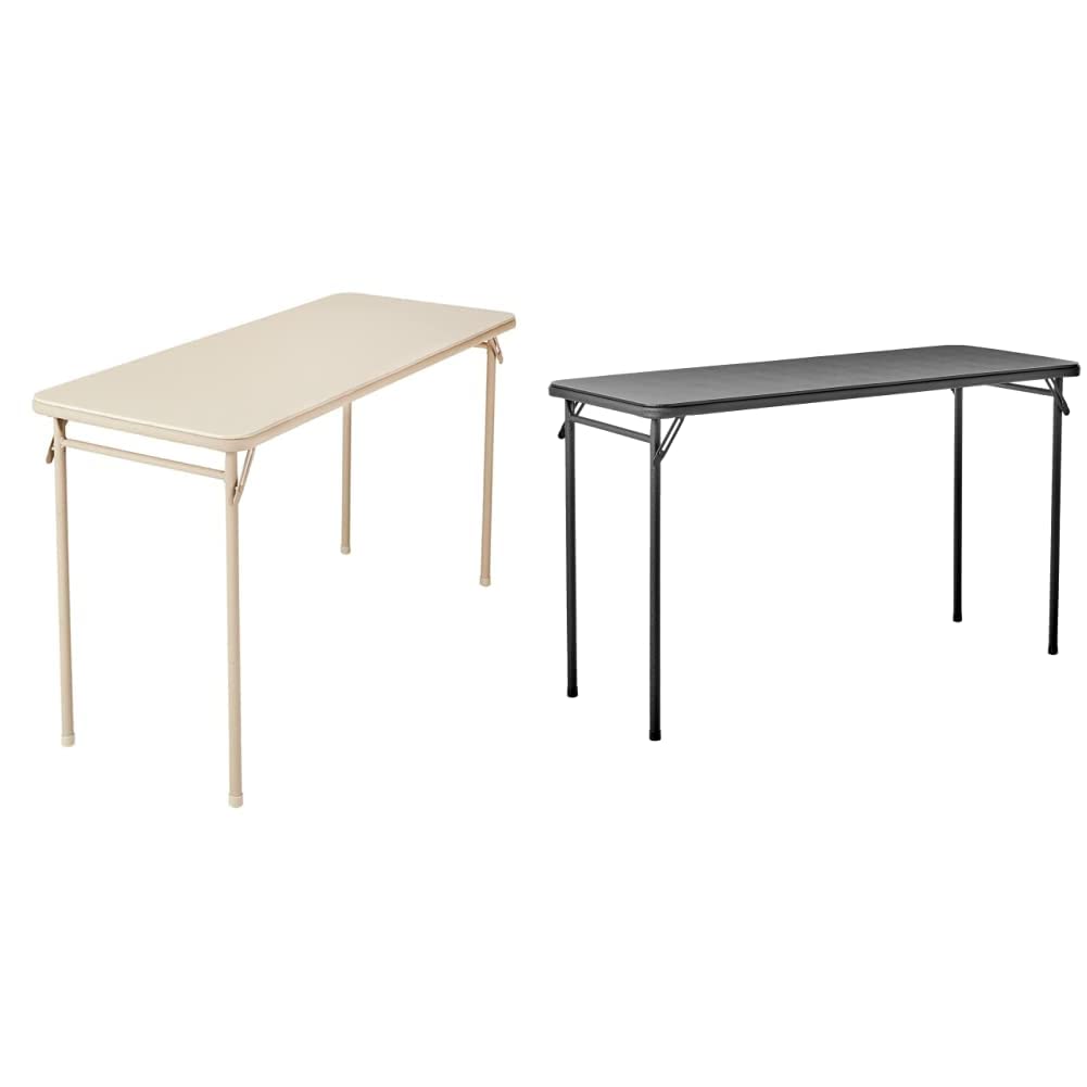 Photo 1 of Cosco Folding Serving Table, 20" x 48", Antique Linen & 20" x 48" Vinyl Top Folding Table Antique Table + Folding Table Antique Linen