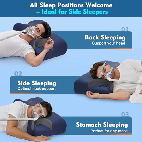 Image of Adjustable CPAP Pillow for Side & Back Sleepers - Reduce Mask Air Leaks & Pressure, Cervical Memory Foam Neck Support with 2cm Removable Insert, Cooling Washable Cover - Fits Full Face & Nasal Masks