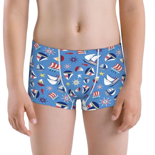 Boys' Cotton Boxer Brief Soft Underwear-Colorful Sailing Ship