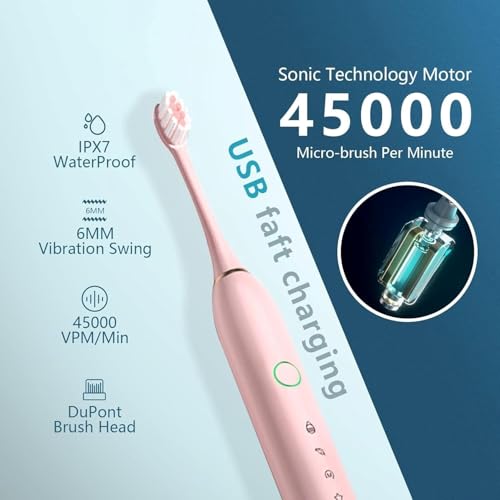 Image of Cosmic Lite Sonic Rechargeable Toothbrush with 6 Modes, 3 Brush Heads, 1 Interdental Head, Rechargeable, Toothbrush - Pack of 1 (Black, White, Pink) Random Color