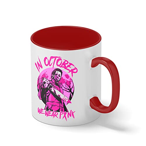 Michael Myers In October We Wear Pink Blanco Taza Aro y Mango Con Rojo Mug