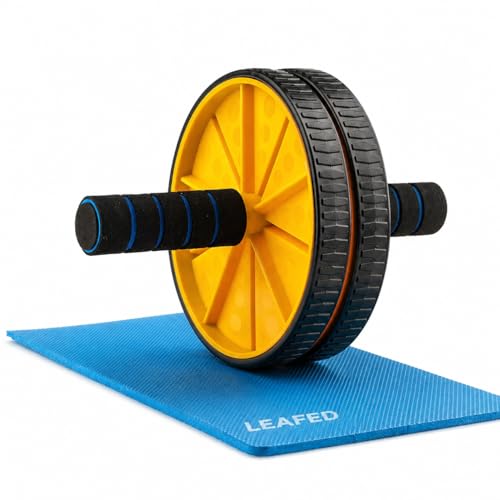 Image of LEAFED Premium Ab Wheel Roller with Knee Mat | Stainless Steel Anti-Rust Rod | Core & Abs Workout Equipment for Men & Women | Home Gym Fitness Roller (Up to 100 Kg) Yellow /Black