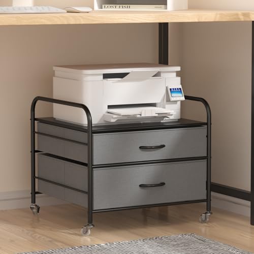 Suporte para impressora sob a mesa com rodas, 55 cm de profundidade com gavetas de armazenamento, ca