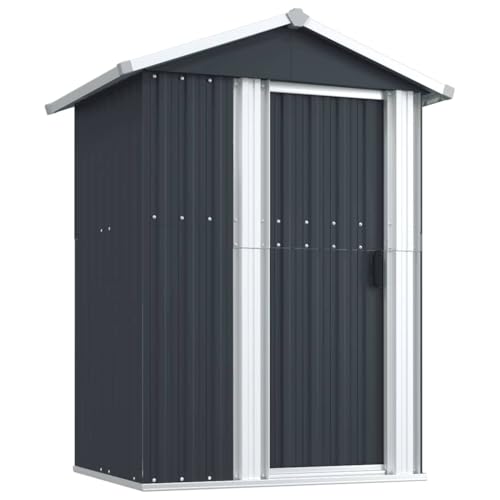 vidaXL Geräteschuppen, Gerätehaus mit Schiebetür, Garten Schuppen für Werkzeuge Poolzubehör Gartengeräte, Gartenhaus, Anthrazit 126x97,5x177cm Verzinkter Stahl
