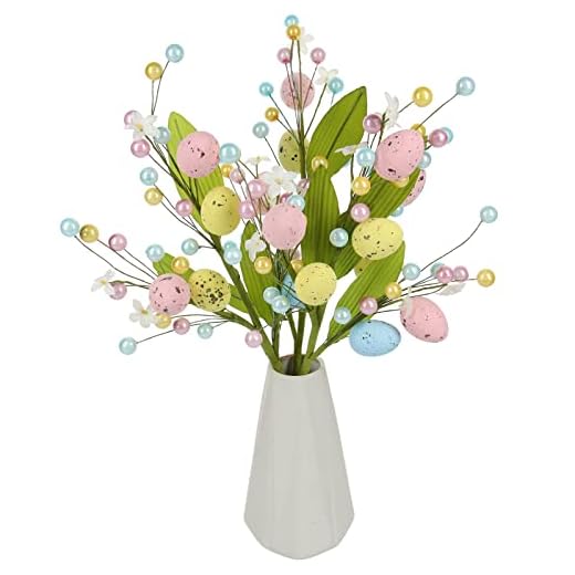 Tinsow Artificial Easter Flower, 3 Pcs Easter Spray with Easter Eggs and Colorful Berries Decorative Spring Floral Stems Speckled Easter Egg Twig Branches for Easter, Floral Arrangement Centerpiece
